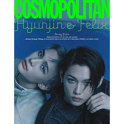 STRAY KIDS HYUNJIN & FELIX COSMOPOLITAN 2023-1 MAGAZINE TYPE B  | INCLUDEDS PRE ORDER GIFT - Felix Postcard + Random Unit Postcard